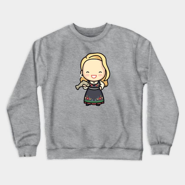 Cute Norwegian Girl in Traditional Dress with Fish Crewneck Sweatshirt by SLAG_Creative